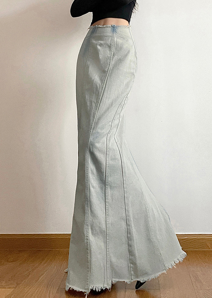 Nouvelle jupe en jean taille haute ouverte sur le côté bleu clair pour l'automne