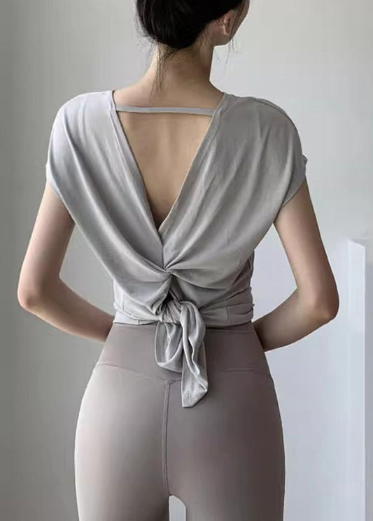 New Yoga Hollow Light Tops Summer Grey Wrinkled Out