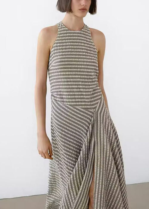 Design Neck Striped Cotton Long New Sleeveless O Dresses Original