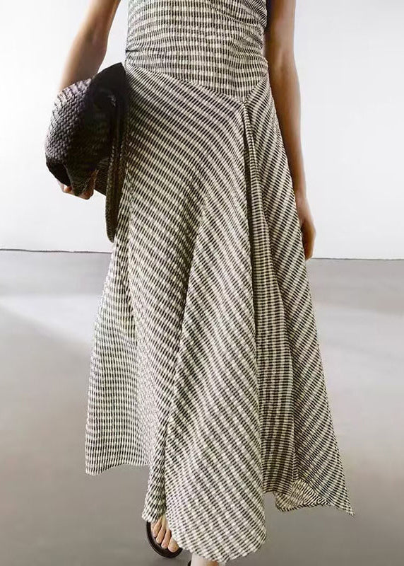 Design Neck Striped Cotton Long New Sleeveless O Dresses Original