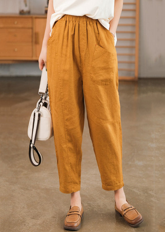 Cotton Elastic Orange New Wais Summer Pockets Patchwork Crop