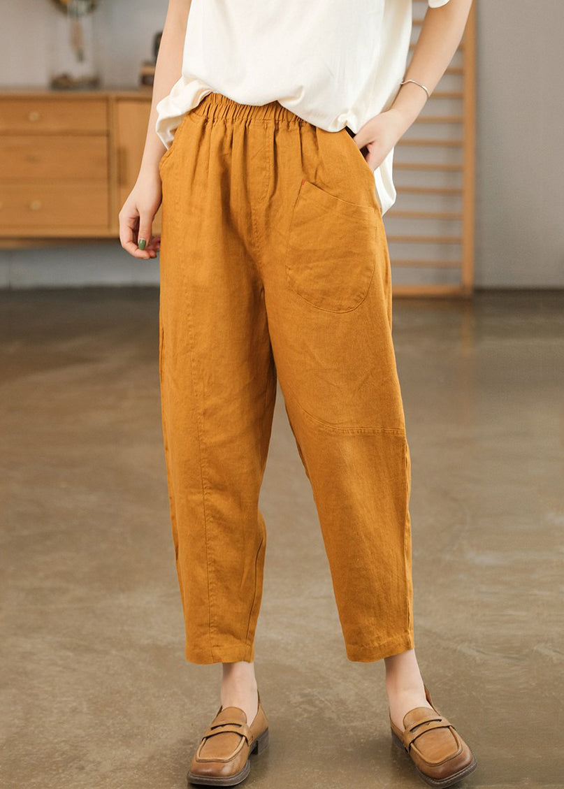 Cotton Elastic Orange New Wais Summer Pockets Patchwork Crop