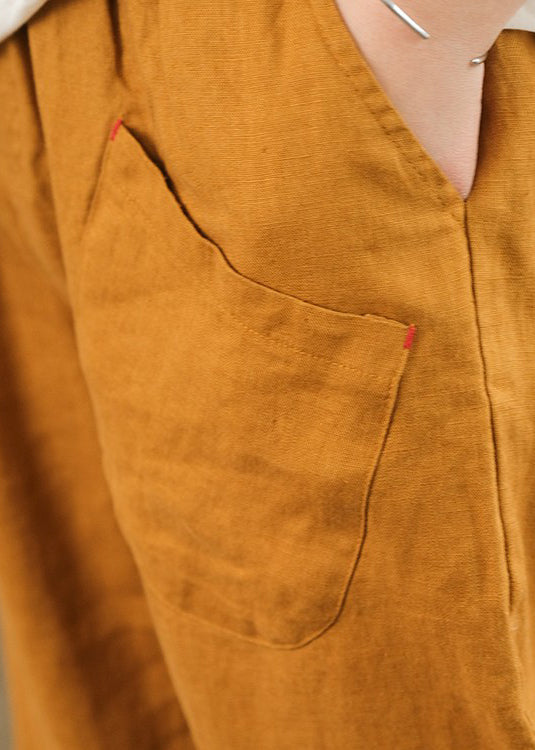 Cotton Elastic Orange New Wais Summer Pockets Patchwork Crop