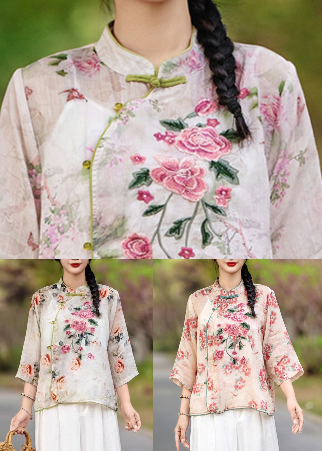 Shirts Print Stand Collar Orange Fall Linen New