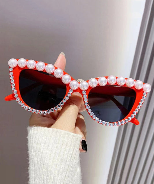 Nouvelles lunettes de soleil œil de chat personnalisées avec perles et diamants XS1086