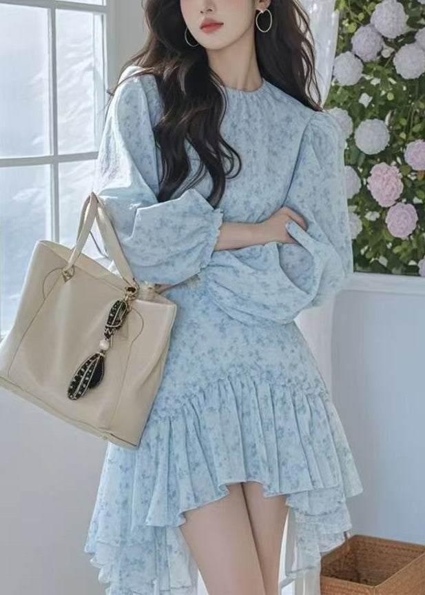 Spring Pink New Dress Print Mid Asymmetrical Cotton