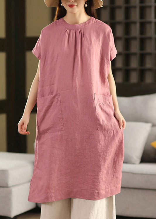 Side Dress Button Linen Pink New Summer Open Pockets