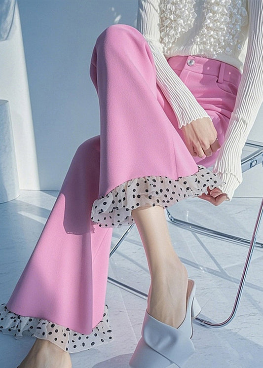 High Patchwork Flare Waist Dot Spring Bottoms New Pink