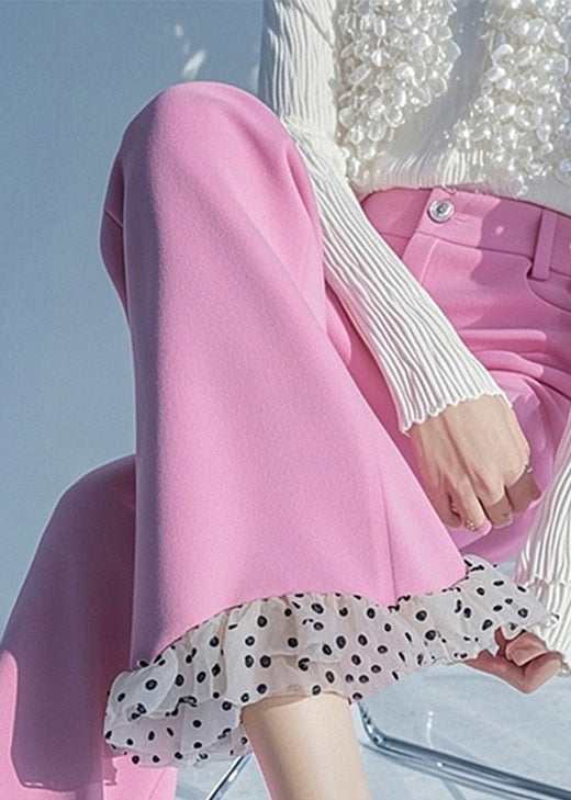 High Patchwork Flare Waist Dot Spring Bottoms New Pink