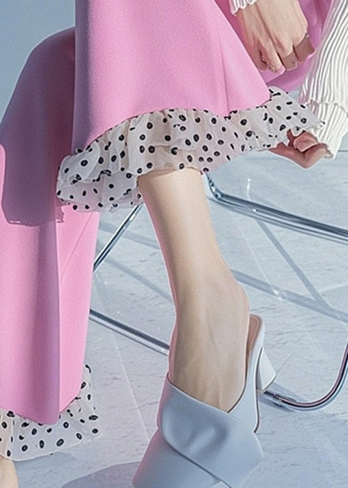 High Patchwork Flare Waist Dot Spring Bottoms New Pink