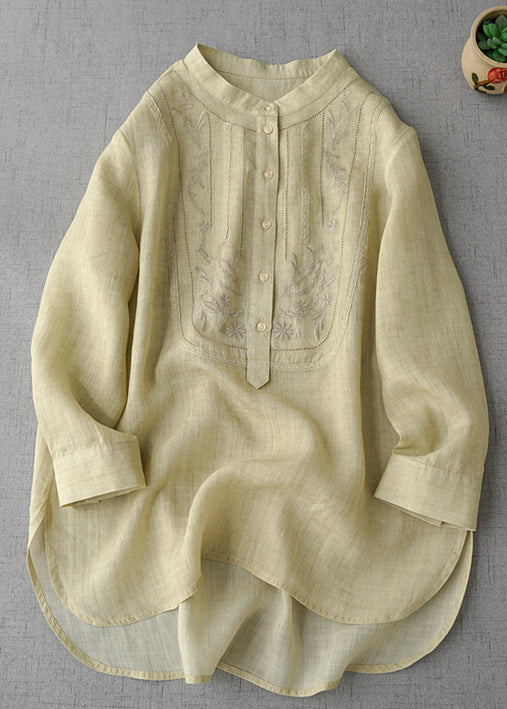 Neue rosa bestickte Knopf Leinen Hemden Langarm MN068