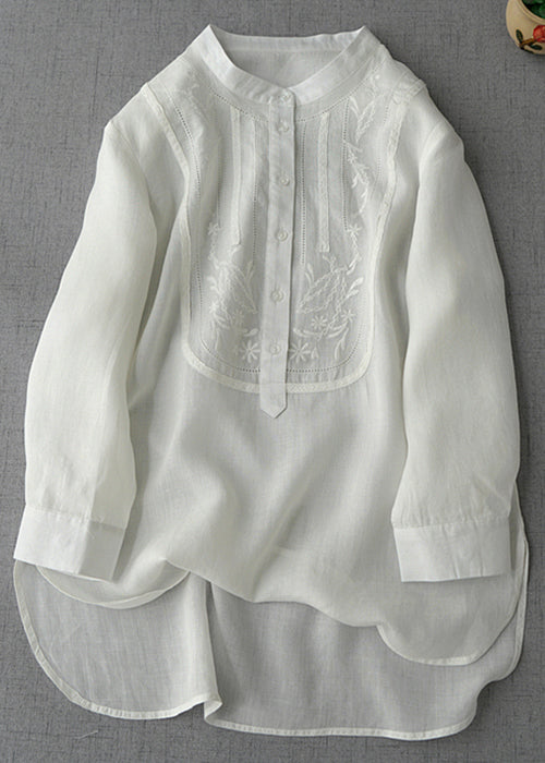 Neue rosa bestickte Knopf Leinen Hemden Langarm MN068