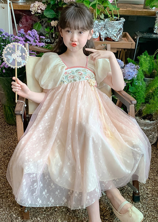 Nouvelle robe d'été en tulle à imprimé patchwork brodé rose pour filles TT031