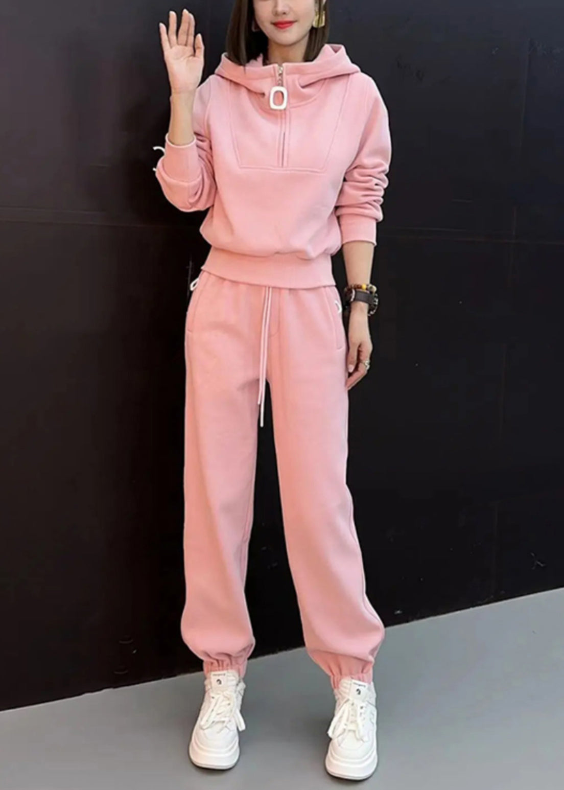 Pants Cotton Pieces New Zippered Hooded Two Tops And Pink Beam