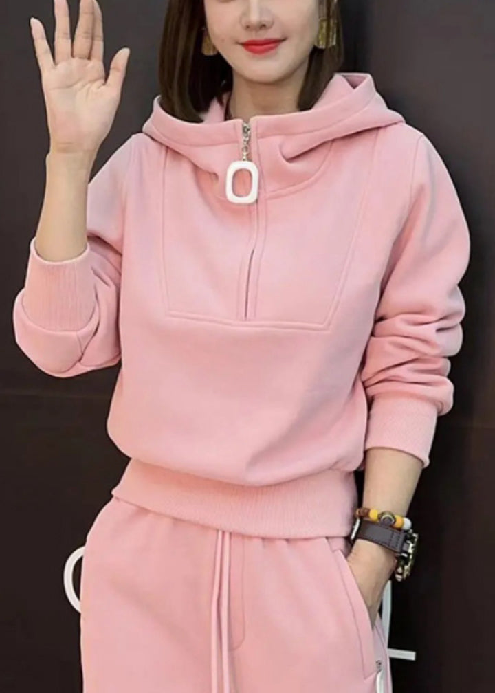 Pants Cotton Pieces New Zippered Hooded Two Tops And Pink Beam