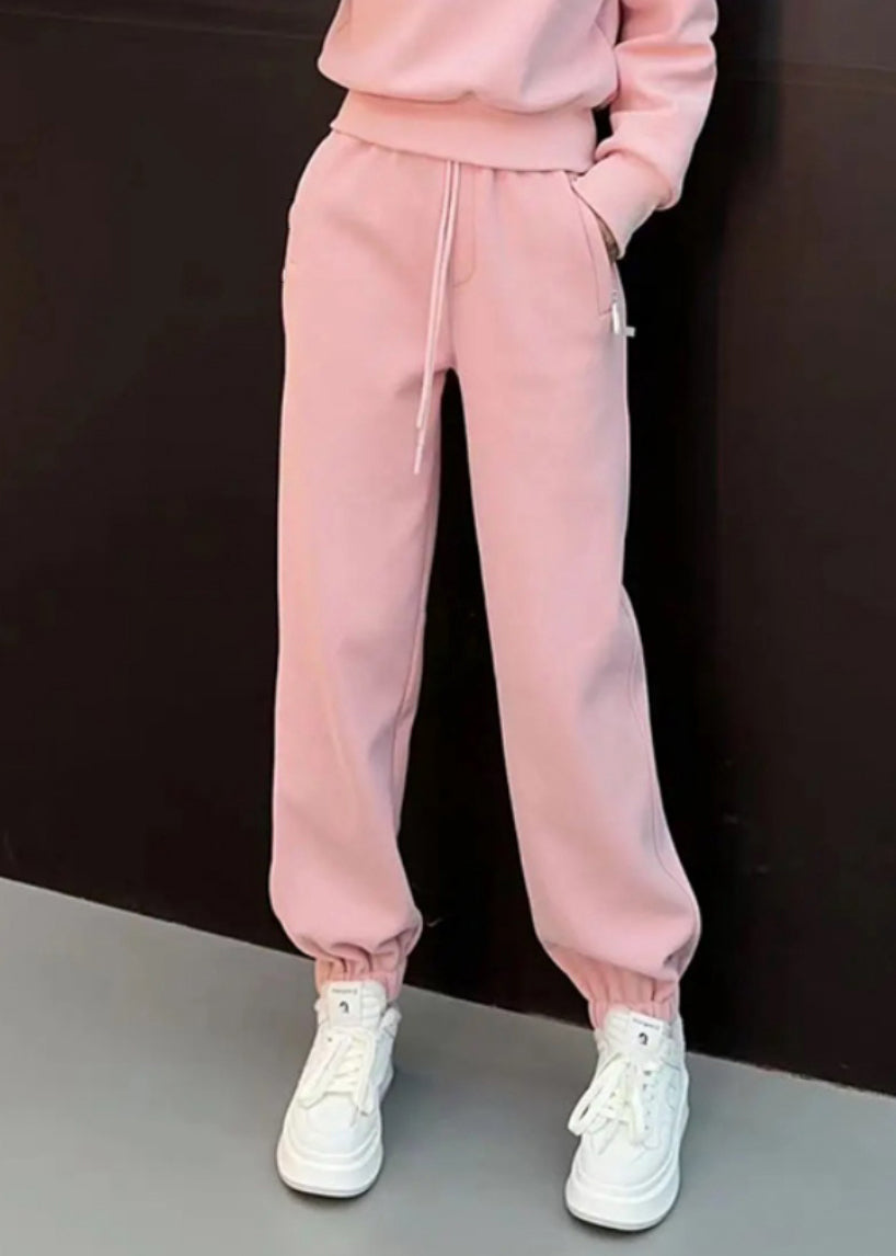 Pants Cotton Pieces New Zippered Hooded Two Tops And Pink Beam
