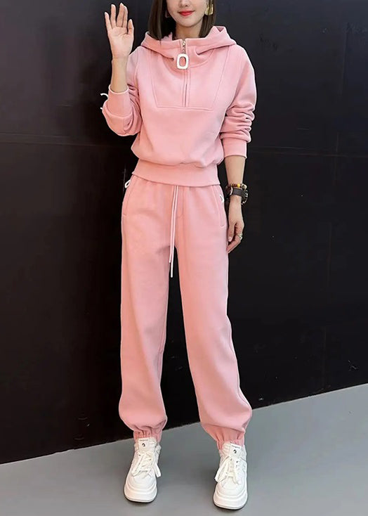 Pants Cotton Pieces New Zippered Hooded Two Tops And Pink Beam