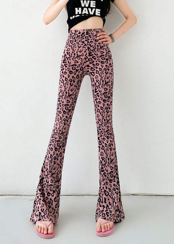 New Pink Leopard High Waist Slim Fit Flare Leggings Spring YF015