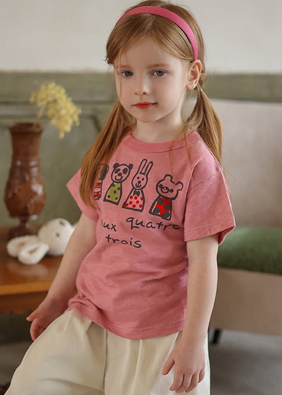 New Pink O-Neck Kids T Shirt Short Sleeve YU1077