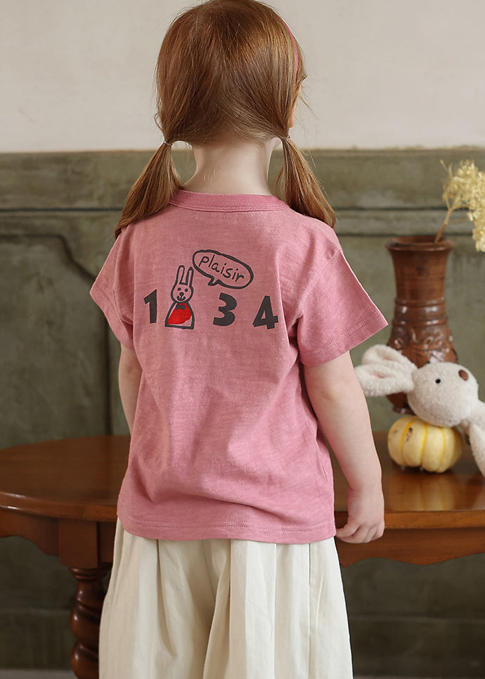 New Pink O-Neck Kids T Shirt Short Sleeve YU1077