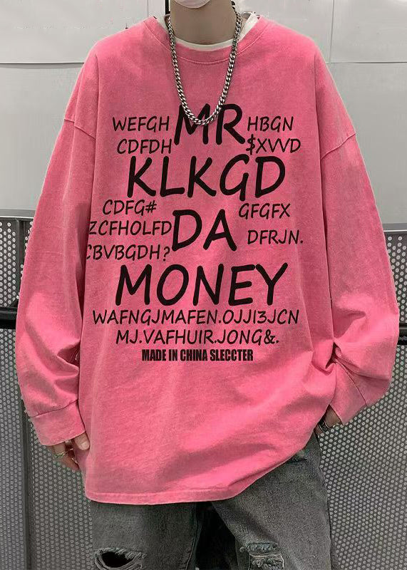 Shirts Neck New Pink Spring Letter T Cotton O Men