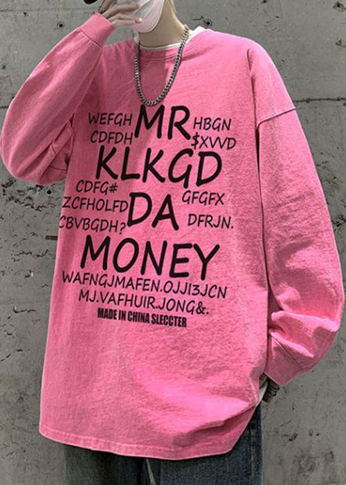 Shirts Neck New Pink Spring Letter T Cotton O Men