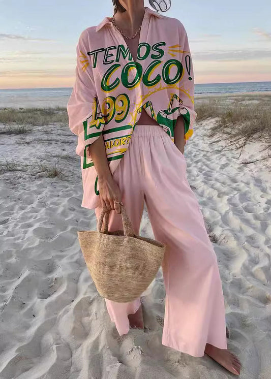 Two Print Collar Spring Pan Pieces Cotton Set Pink New Peter