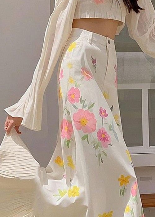 Print Spring Waist Pink High New Wrinkled Cotton Skirts