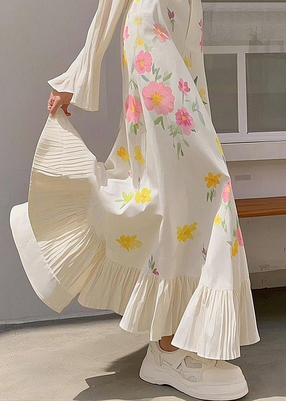 Print Spring Waist Pink High New Wrinkled Cotton Skirts