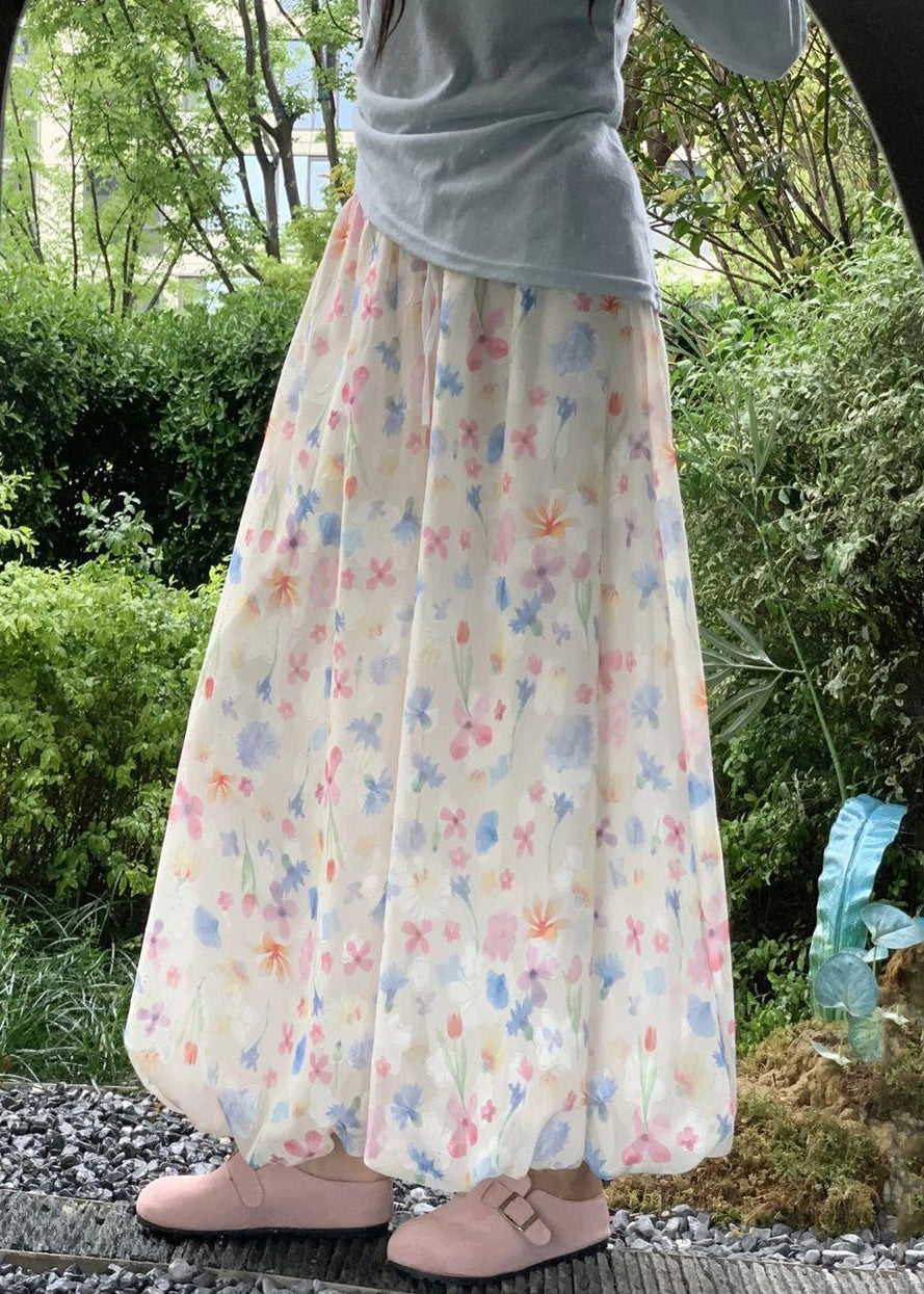 New Waist Summer Pants Cotton Leg Wide Print Elastic