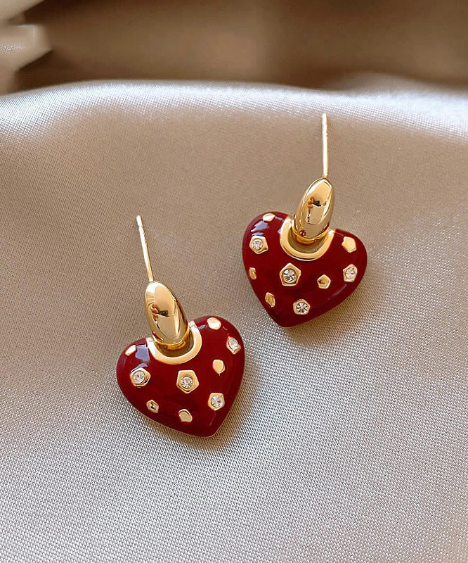 New Love Copper Red Zircon Drop Alloy Earrings