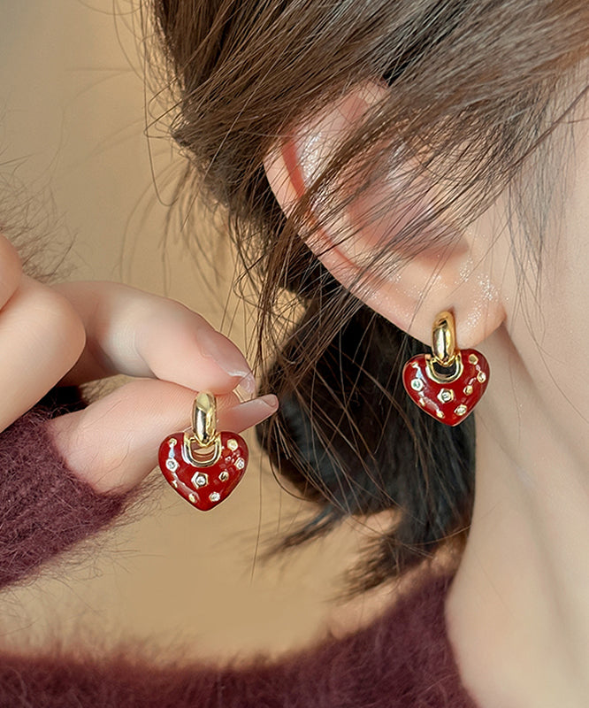 New Love Copper Red Zircon Drop Alloy Earrings