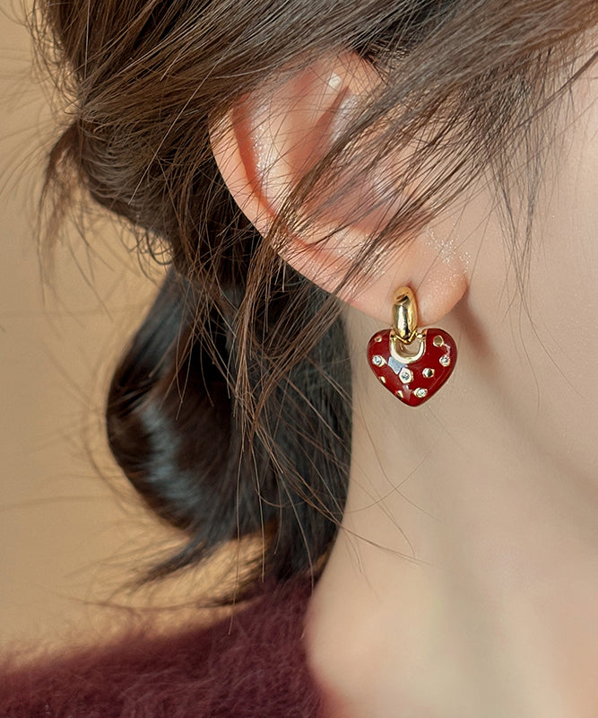 New Love Copper Red Zircon Drop Alloy Earrings