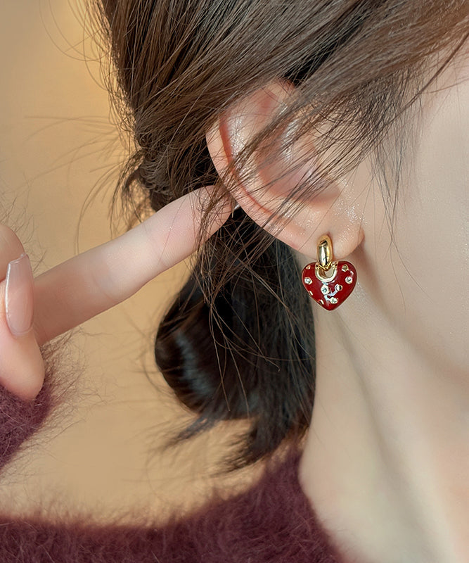 New Love Copper Red Zircon Drop Alloy Earrings