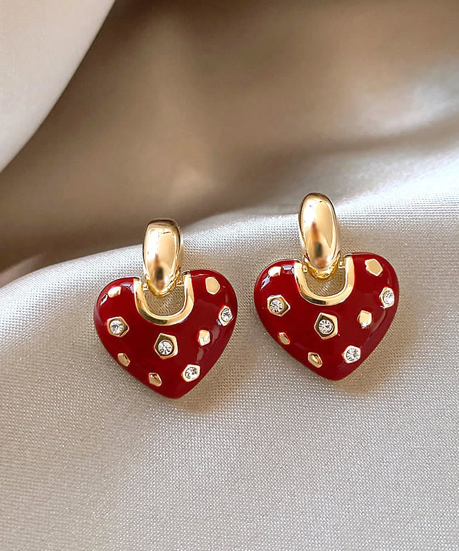 New Love Copper Red Zircon Drop Alloy Earrings