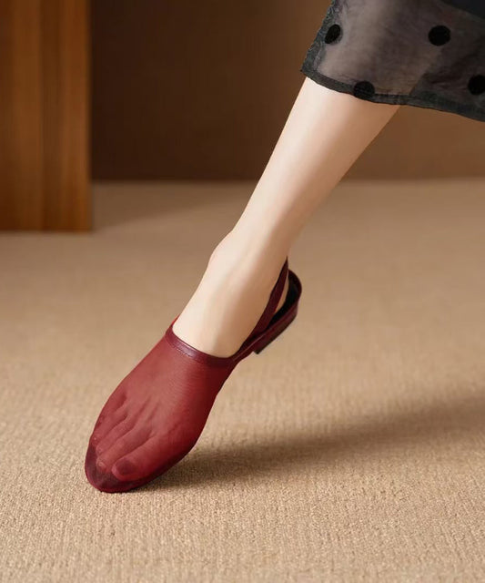 Tulle Leather New Walking Cowhide Sandals Red Splicing