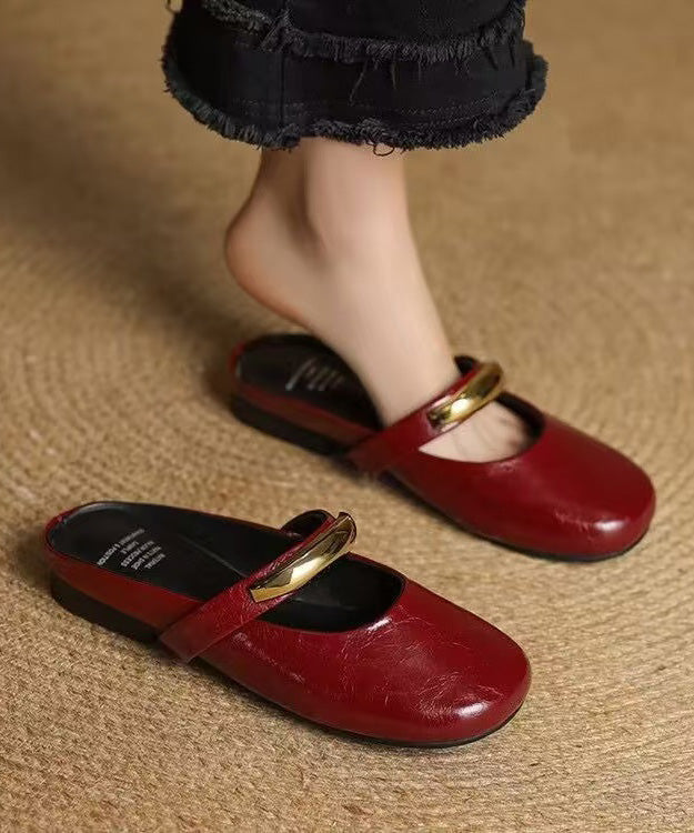 Soft Red Leather Faux Splicing Sandals New Slide