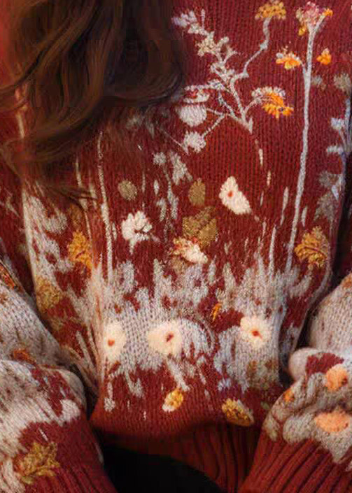 New Red O Neck Print Cozy Woolen Knit Sweaters Spring YY039