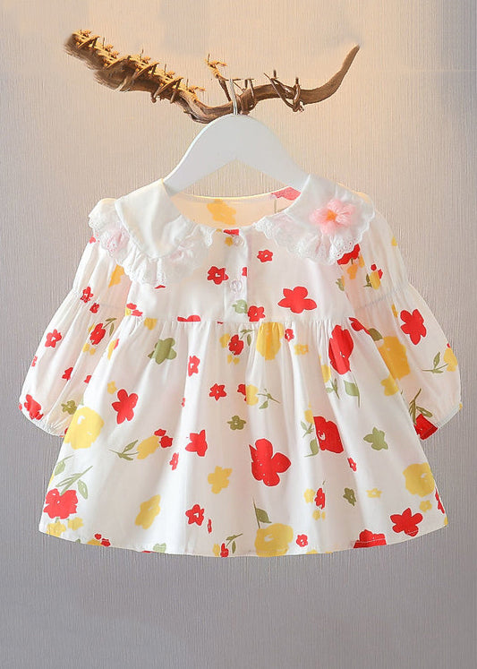 New Red Peter Pan Collar Button Print Cotton Baby Shirts Spring YU1049