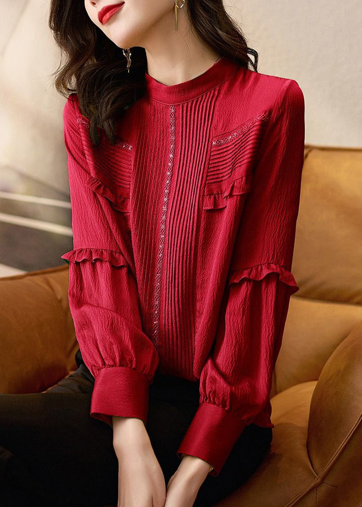 New Red Ruffled Original Design Cotton Shirt Spring RL046