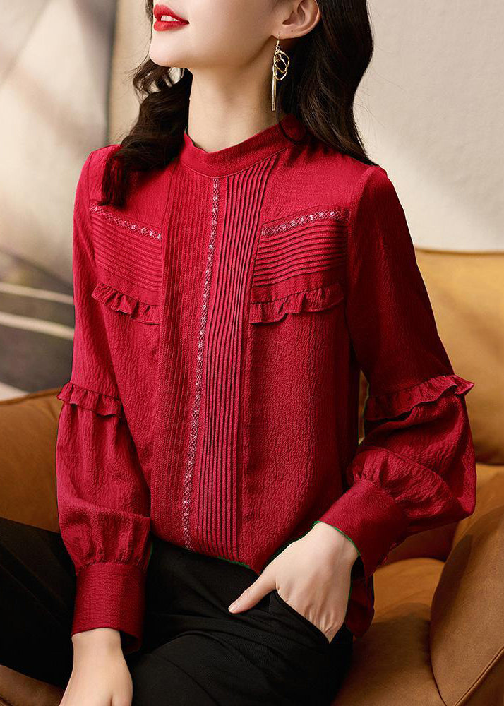 New Red Ruffled Original Design Cotton Shirt Spring RL046