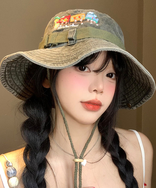 Retro Large New Army Eaves Cowboy Hat Green Embroidered