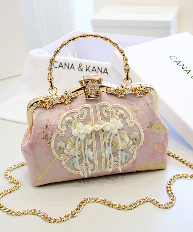 Cotton New Tote Handbag Retro Beige Embroidered Zircon