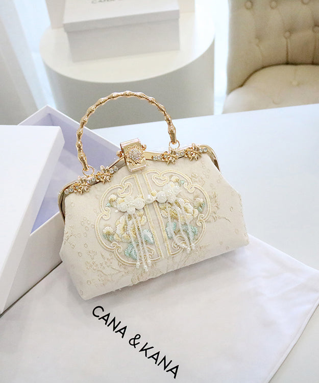Cotton New Tote Handbag Retro Beige Embroidered Zircon