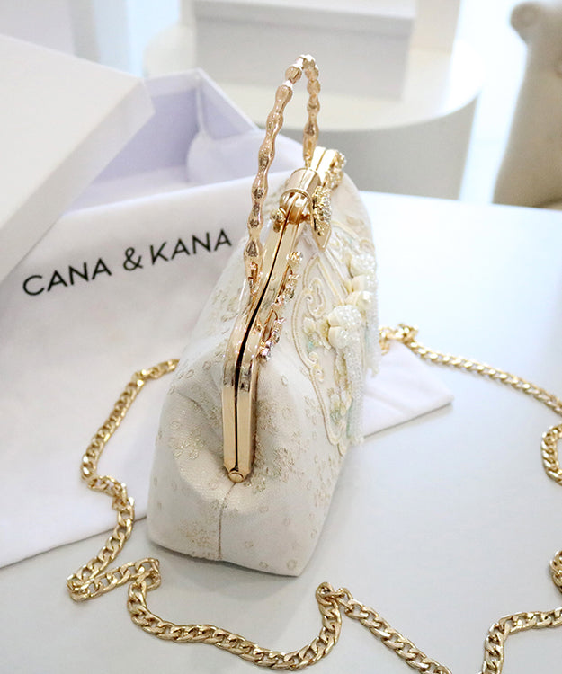 Cotton New Tote Handbag Retro Beige Embroidered Zircon