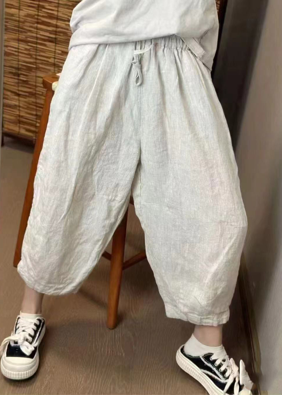 Beige Summer Retro Harem Oversized Linen Pants New