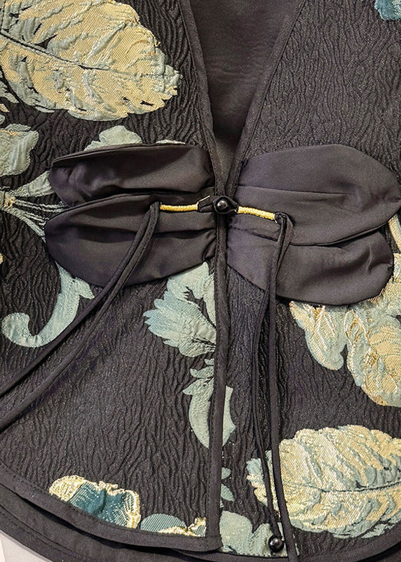 Black Tasseled Summer Jacquard Vests New Silk Retro