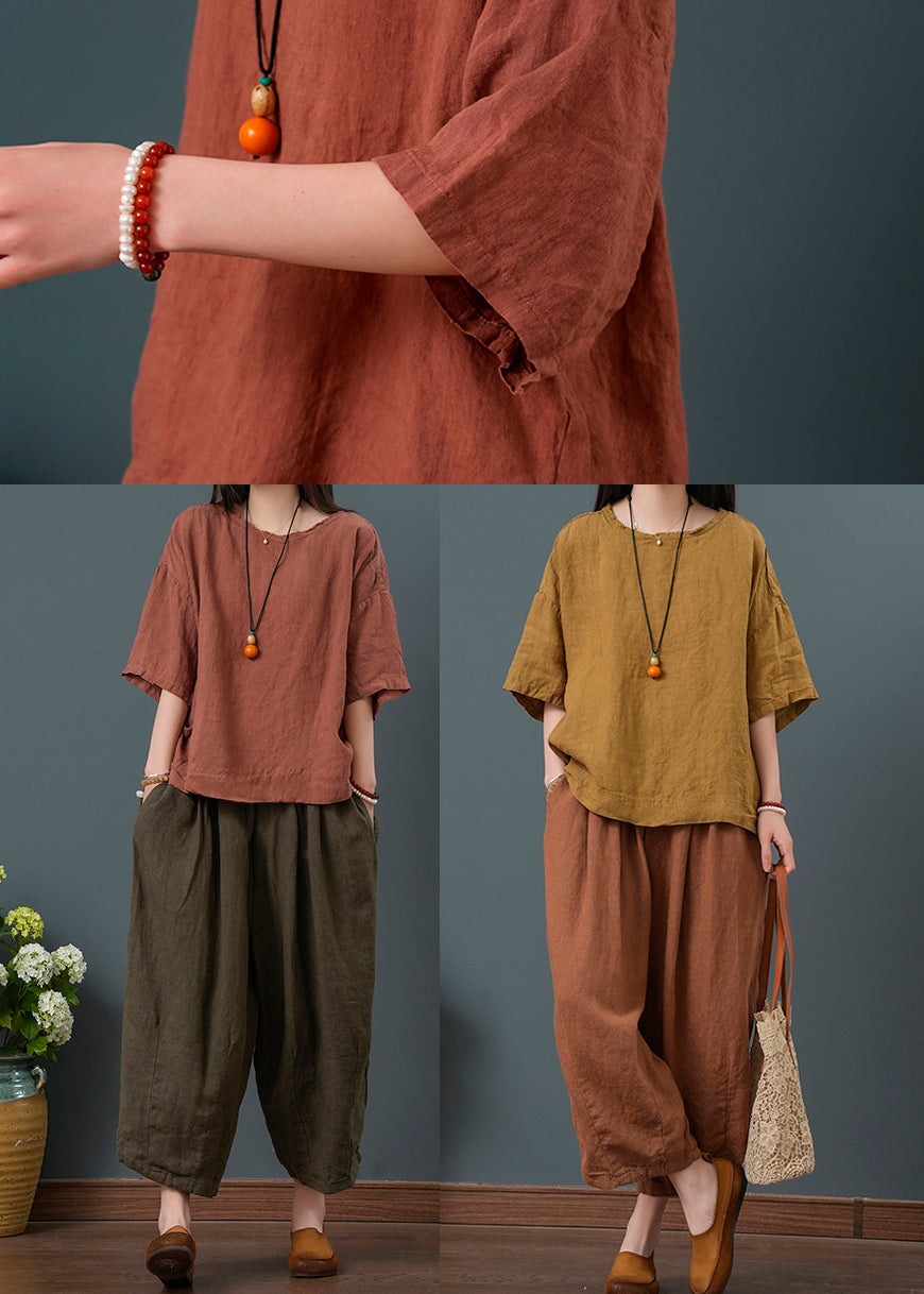 Two New Linen Red Retro Summer Set Oversized Pieces Dull