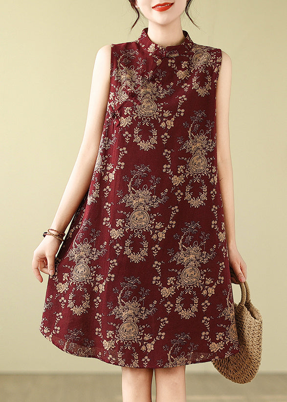 New Line Cotton Collar Mulberry Mandarin Retro A Dress Print