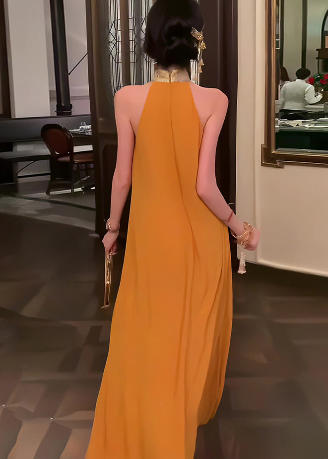 Retro Dresses Orange Halter Patchwork New Summer Chiffon